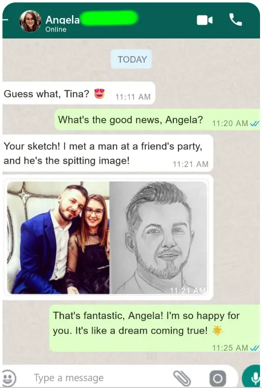 Happy customer section featuring illustrative messages and soulmate sketch artwork