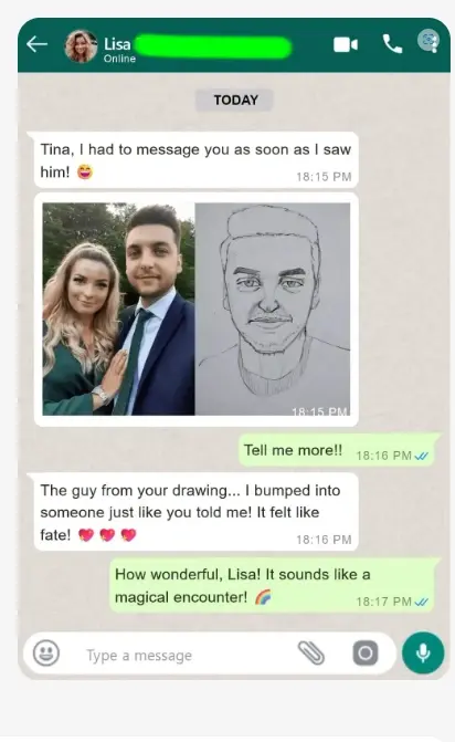 Tina Psychic's  Soulmate Sketch happy customer 