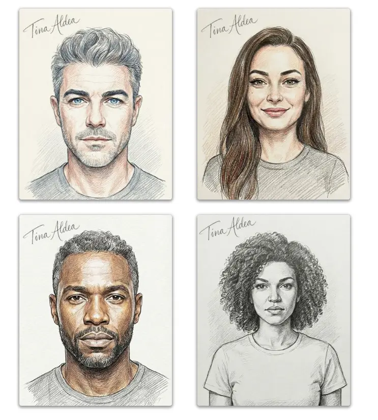 Hand-drawn soulmate sketch created through intuitive and artistic interpretation