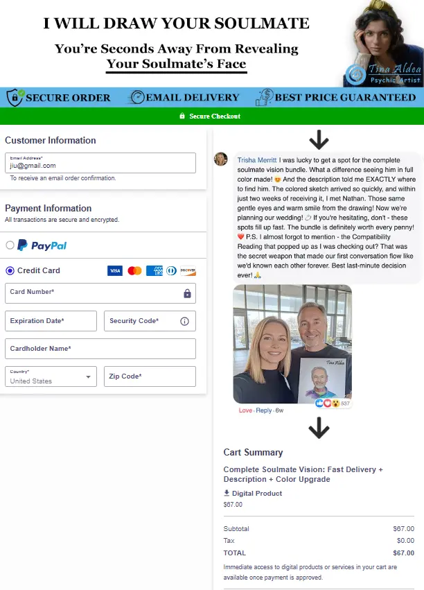 Tina Psychic's  Soulmate Sketch  Checkout Page